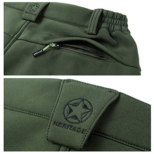 BWBIKE Outdoor Wanderhose Fleece Gefütterte Trekkinghose Winddichte Softshellhose Winter Warm Wasserabweisende Sporthose mit Reißverschlusstaschen， Armee Grün，EU L = Tag XL