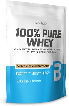 BioTechUSA 100% Pure Whey Molkenprotein-Komplex mit Bromelain-Enzymen, Aminosäuren, ohne Zuckerzusatz, palmölfrei, 454g, Haselnuss
