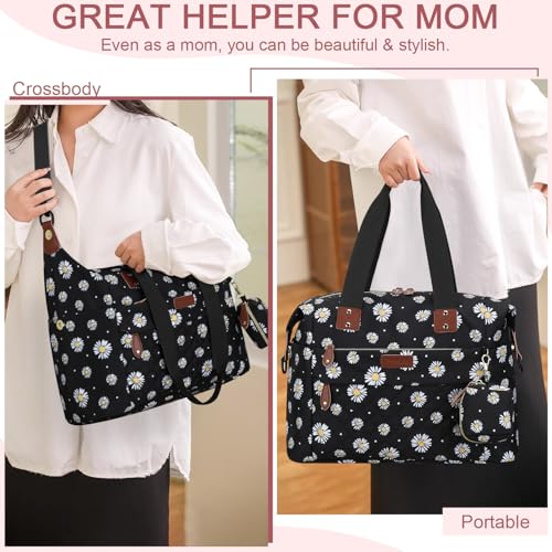 Image of Pritent Diaper Bag Tote - Diaper Baby Bags with Pacifier Case, Shoulder Straps, Stroller Clips, Waterproof Large Mommy Maternity Travel Baby Bag for Mom and Dad, Daisy, Medium