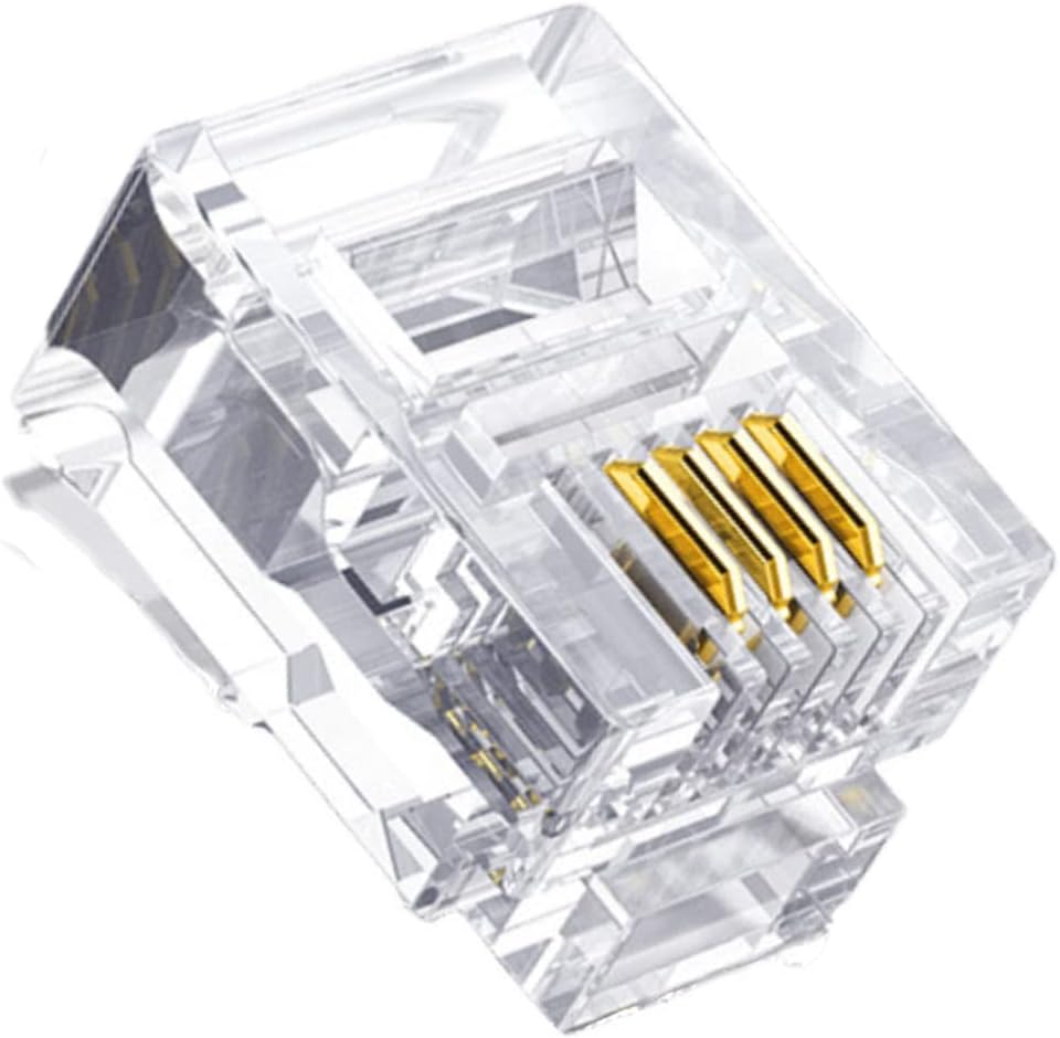 RJ11 Connectors 25 Pack 6P4C Plug Telephone Modular Plug Phone Jack Adapter Crimp End Telephone Cord Connector