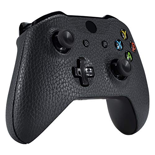 Image of eXtremeRate Black Premium Textured PU Leather Top Shell Front Housing Faceplate Replacement Parts with Side Rails Panel for Xbox One X & One S Controller (Model 1708)