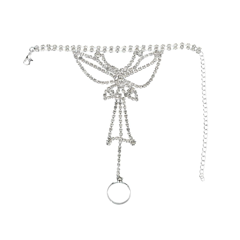 YERTTER Dainty Spark Shining Rhinestone Crystal Hand Chain Bracelet with Finger Ring Flower Slave Link Bracelet Wedding Bridals Hand Jewelry