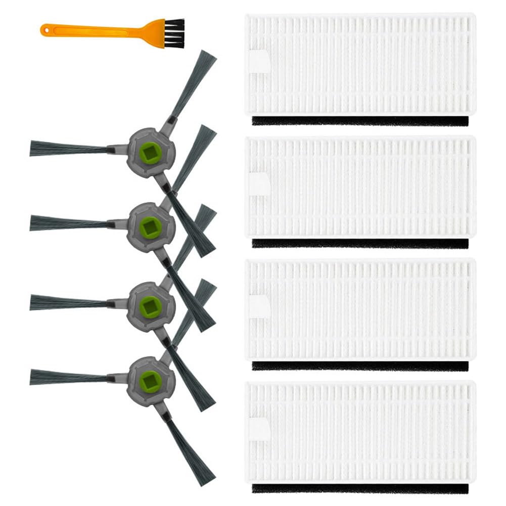 YUETTYY Accessori per aspirapolvere, 9 pezzi di ricambio per robot aspirapolvere Lefant U180 M210 Pro M201 L3, 4 spazzole laterali, 4 filtri HEPA, 1 spazzola per la pulizia