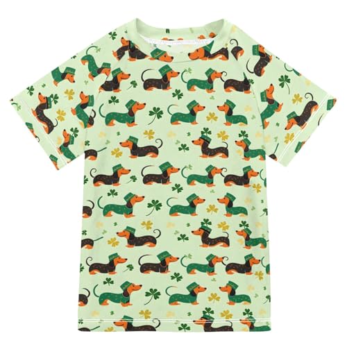 ALAZA Kids Rash Guard Toddler Swim Shirt Boy Girls Dachshund Clover Print UPF 50+ Short Sleeve 4T