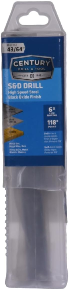 Century Drill & Tool, 47343, 43/64",Silver & Deming,Drill Bits, Durable Construction Tools