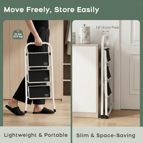 Escalera plegable de acero de 3 peldaños resistente para mantenimiento de interiores 4