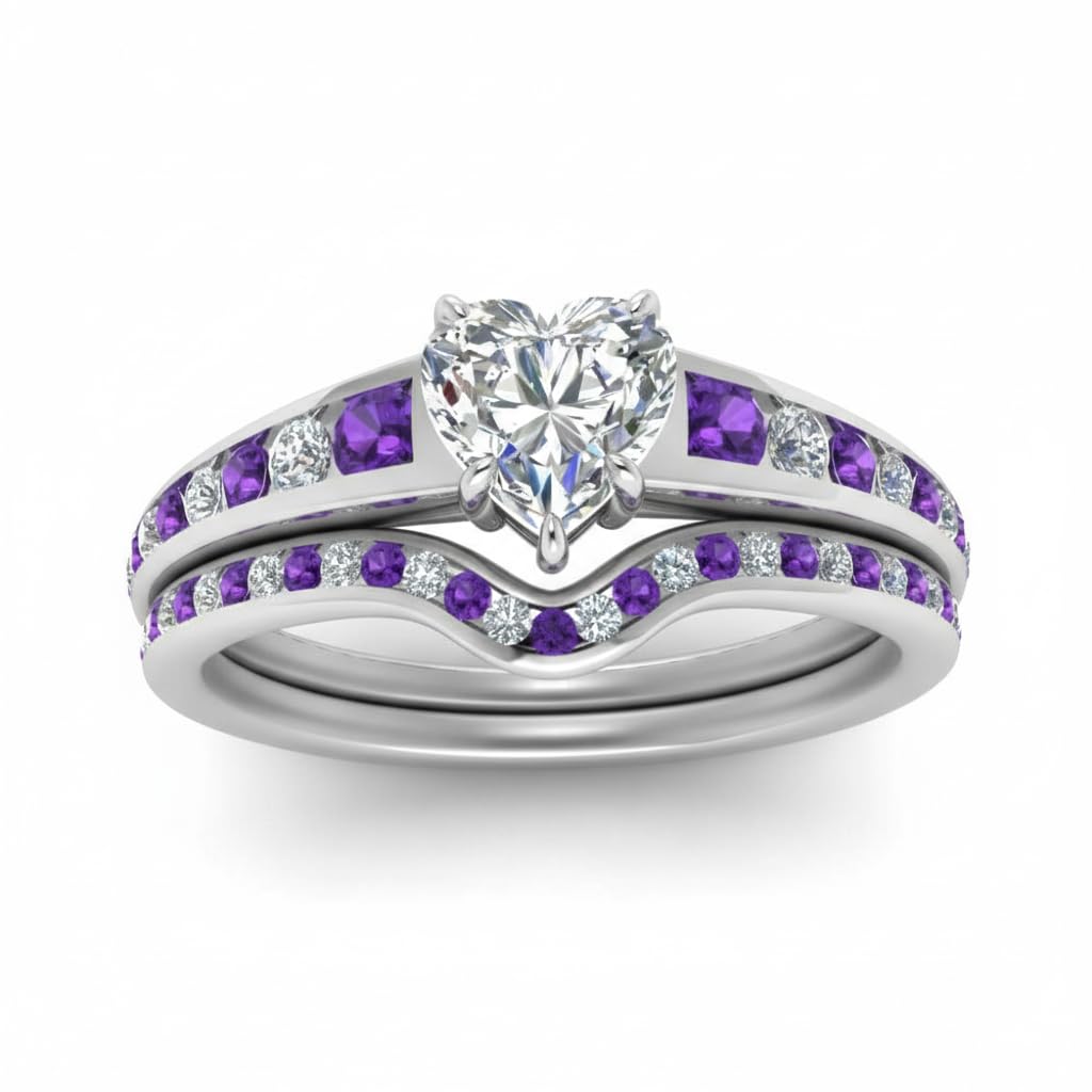 Choose Your Gemstone Graduated Channel Setting Diamond CZ Wedding Sterling Silver Heart Shape Wedding Engagement Birthstone Stackable Ring Size US 4 to 12