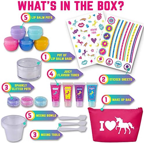 GirlZone Unicorn Lip Balm Lab, 22-Piece Make Your Own Lip Gloss Set for Kids with a Cute Makeup Bag, Exciting Toy for Playdates and Great Gift Idea