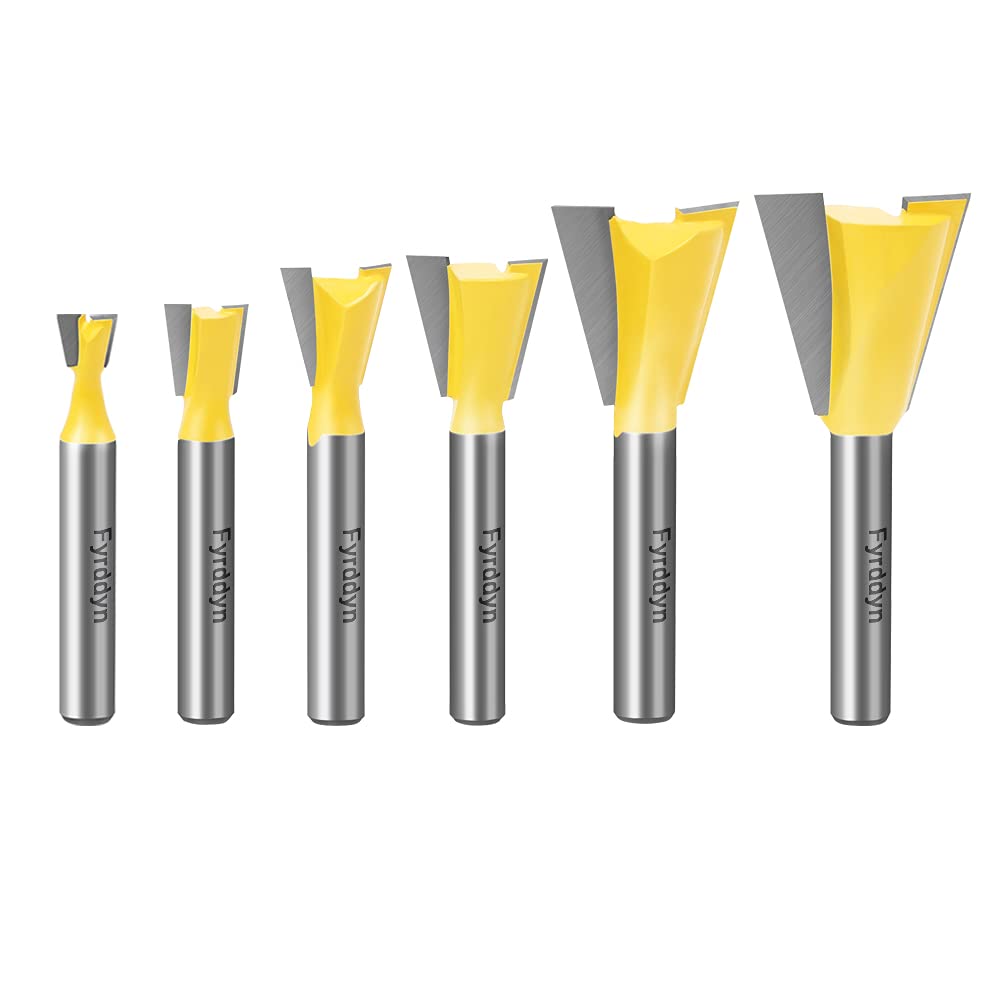 Fyrddyn 6Pcs 14° X 1/4,3/8,1/2,5/8,3/4,7/8-Inch Dovetail Router Bit 1/4-Inch Shank Woodworking Engraving Bit Milling Cutter for Wood (6PCS 1/4 Shank) - - 
