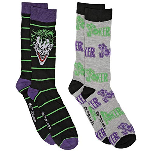 DC Villains The Joker Face Men s Casual Crew Socks 2 Pair Pack Shoe Size 6-12