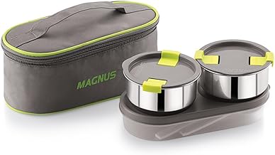 Magnus Olive 3 Lunch Box Set: Leak-Proof Stainless Steel Containers with Thermal Bag - Lunch Box for Kids and Lunch Boxes for Office Men - Airtight & Insulated Food Tiffin (950 ml)