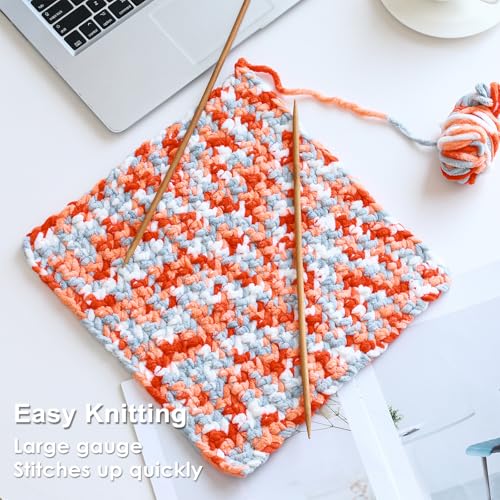 Image of #6 Super Bulky Blanket Yarn for Crocheting - 4 Skeins(Each 10.5oz /300g, 220yds /201m), Chunky Chenille Thick Plush Big Soft Yarn for Crocheting Knitting Blankets, Multi Orange & Grey