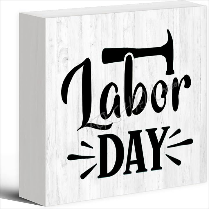 Wood Sign Labor Day Sign Wooden Sign Classic Box Sign Wood Wall Plaque Decor Rustic Farmhouse Block Sign Desktop Bathroom House Table Decoration For Home 5X5Inch