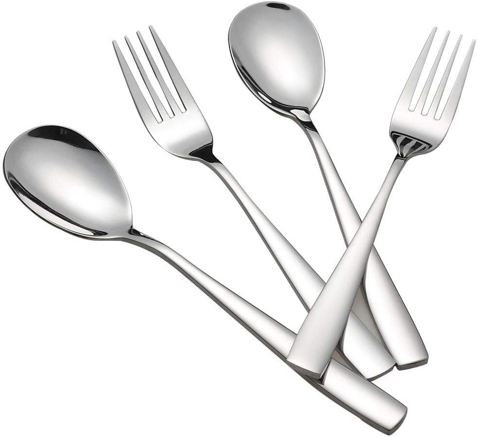 Mayish Stainless Steel 3 Pieces Large Serving Forks and 3 Pieces Large Serving Spoons, 6 Pieces
