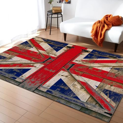 Tapis De Chambre, Drapeau Britannique Rétro 3D, Tapis Imprimé, Tapis De Chambre en Mousse À Mémoire Douce, Facile À Nettoyer, sans Peluches 60 X 120 Cm...