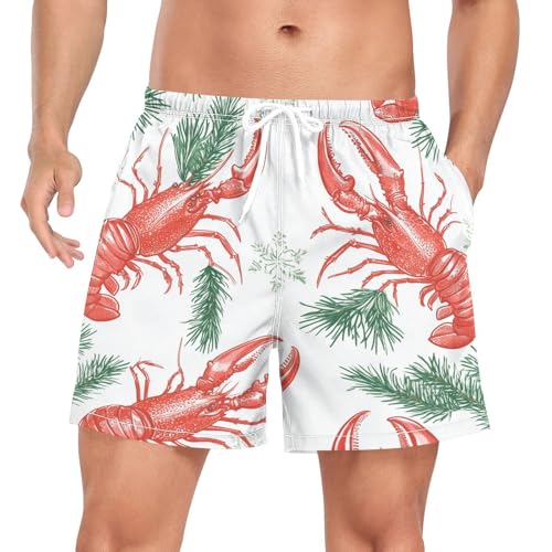 Lobster Pine Branches Men's Swim Trunks with Liner Quick Dry Beach Shorts Swimwear Bathing Suit S-XXL