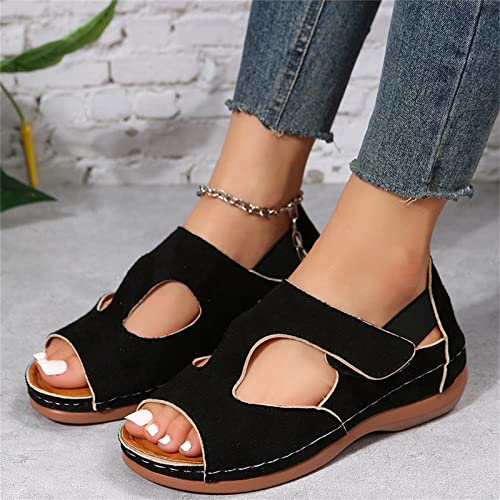 Sandales compensées femme plateforme daim noir bout ouvert 35 - 3
