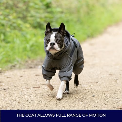 HUGO & HUDSON Winter-Schneeanzugjacke für Hunde, Winddicht mit Kapuze, Schnallen, Geschirr, Grau S35