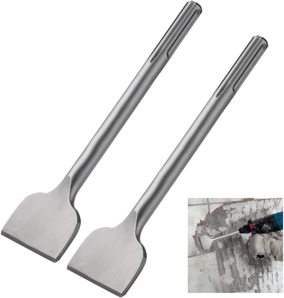 Flat Chisels for Electric Hammer Drills, 2-Pack Wide Spade for Tile, Cement & Brick