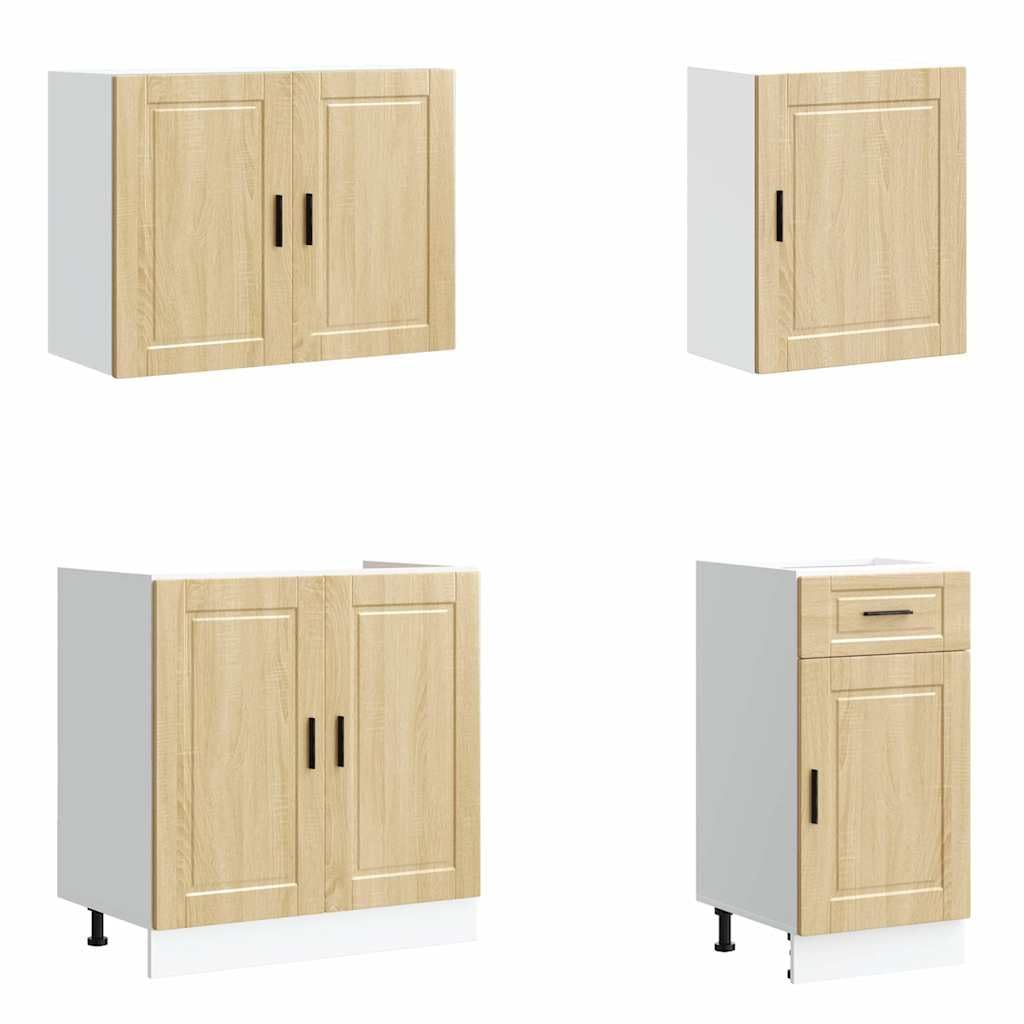 Juego de 7 muebles de cocina Porto Sonoma, madera de roble para almacenamiento y organización óptimos de armarios de cocina, con patas ajustables