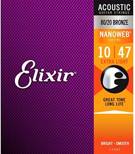 Elixir Nanoweb extra light acoustic guitar strings .010 - .047 11002 (2 PACKS)