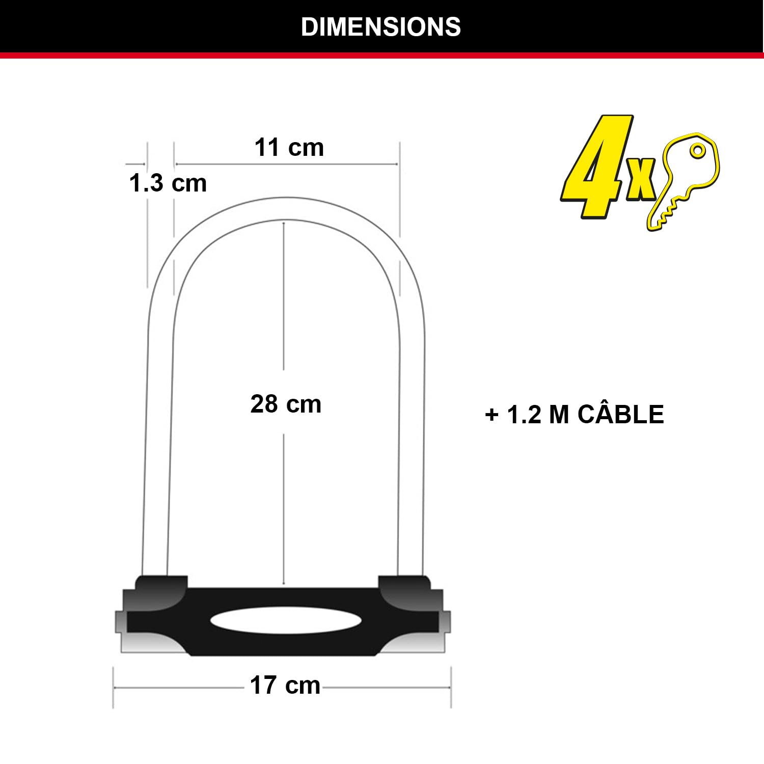 Master Lock Antivol U avec LA Clé, Support de Vélo Universel Antivol Certifié, Modèle 8285EURDPRO, Noir