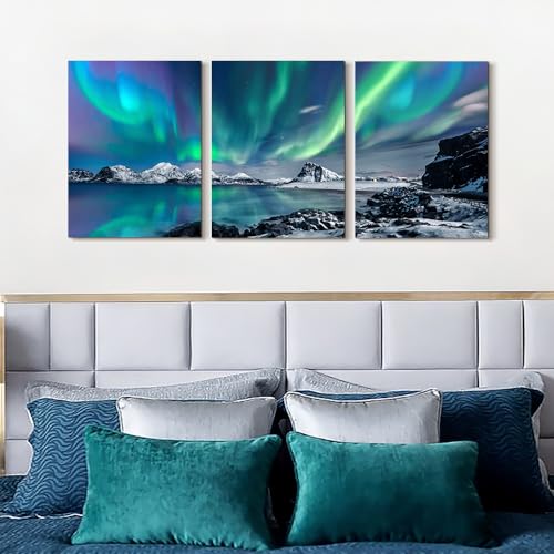 Lapremoly Large Canvas Wall Art For Living Room Wall Decorations For Office Bedroom Wall Decor For Bathroom Wall Pictures Farmhouse Aurora Scenery Paintings Ready To Hang Modern Home Decor 3 Panels