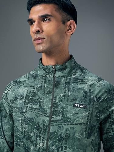 Image of TECHNOSPORT Men's Slim Fit All Over Print High Neck Jacket With TS-Flexi for Gym, Training, Winterwear
