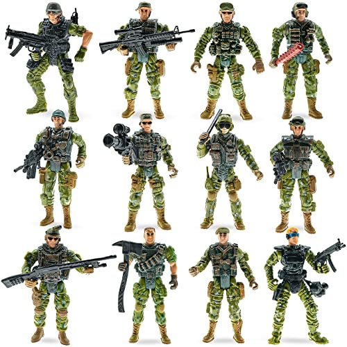 Army Men Action Figures Toy Soldiers Military Playset with Digital Camo - US Special Forces Group Toys for Kids Boys,12 Pcs,Best Age 6 7 8 9 10
