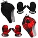 Juego de 4 Piezas Guantes Gorros de Lana de Invierno de Bebés Gorros de Piloto con Forro de Sherpa Gorro Cálido con Orejeras con Manoplas Térmicas de Bebé para Niños de 2-3 Años