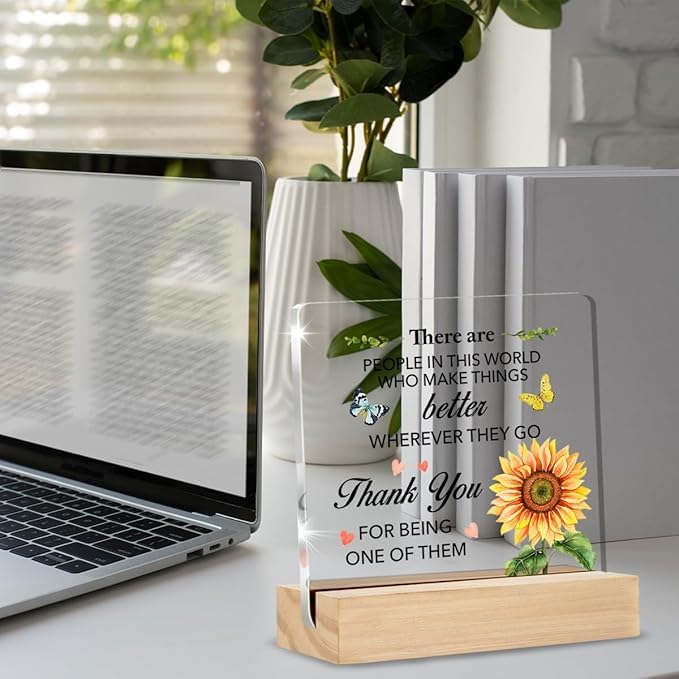 Image of Bs amor Appreciation Gifts for Women Thank You Clear Desk Decorations Floral Acrylic Sign with Stand Table Plaque Sign Keepsake Grateful Gift for Teacher Coworker Manager Boss