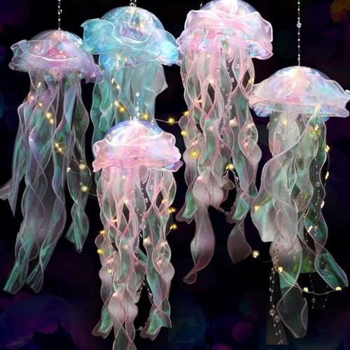 5個/12個入り 発光 クラゲ LED ライト クラゲランタン 提灯 ピカピカ 光るおもちゃ 光るブレスレット 飾り 発光装飾 おもちゃ 七夕 紙吹雪 吹き流し 誕生日 女の子 飾りつけ 装飾 パーティー飾り お祭り イベント デコレーション インテリア