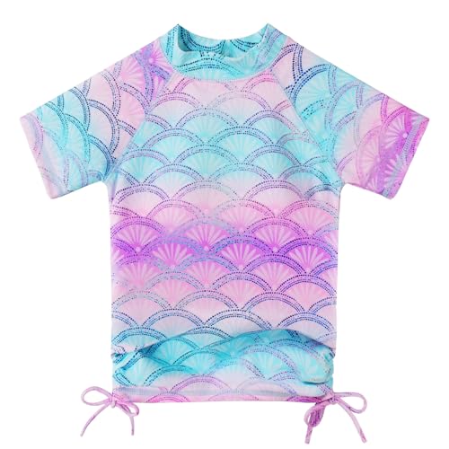 Image of BAOHULU Girls Two Piece Swimsuits Rash Guard Ruffle Bikini Skirt Short Sleeves Beach Dress Swimwear UPF 50+ 3-12Y