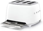 Smeg 50's Style Retro Aesthetic 4 Slice Toaster 6 Presets Extra Wide Slots, White, TSF03WHUS