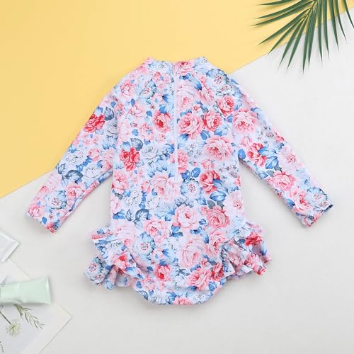 Toddler Baby Girls Swimsuit One Piece Long Sleeve Bathing Suit Rash Guard Floral Ruffle Surfing Swimsuits Swimwear3