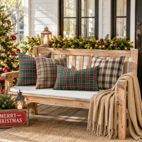 Image of MIULEE Christmas Plaid Pillow Covers Scottish Tartan 20x20 Red and Green