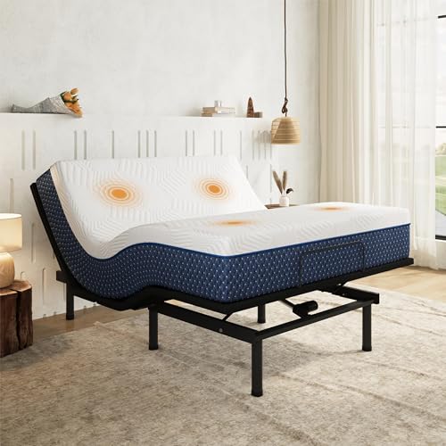 Image of Queen Adjustable Bed Frame + 12 Inch Gel Memory Foam Mattress,Wireless Remote and Massage & Head and Foot Incline,CertiPUR-US Certified & Fiberglass Free,Zero Gravity