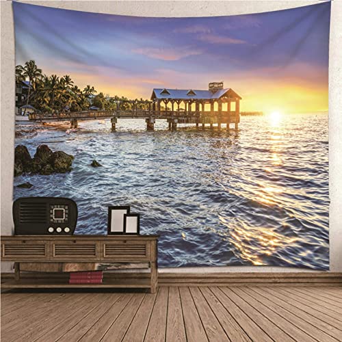 Tapisserie murale coucher de soleil mer tissu pour couvertures grand format salon