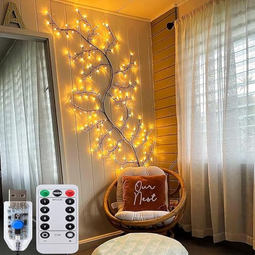 7.5FT USB Port 144 LEDs Twinkling Tree Branch Light with Remote for Room and Home Warm White Wall Tree Lights Lighted Garland Indoor for Halloween Christmas Decorations (Enchanted Willow Vine)