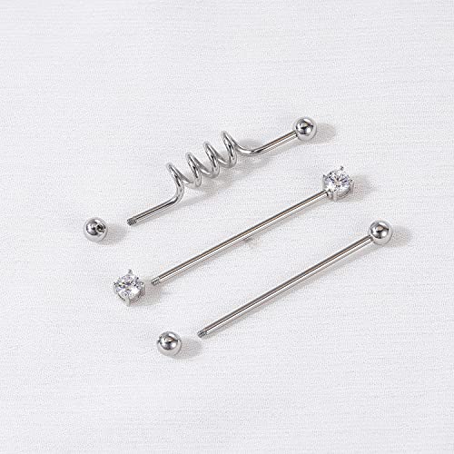 Bodyace 14G Crystal Long Industrial Earrings, Surgical Steel Industrial Bar Piercing Jewelry, Flexible Cartilage Earring Helix Conch Piercing Jewelry For Men Women 1 1/2"(38Mm) (C:20Pcs) #TOP3