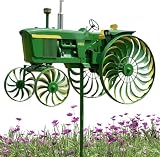 Garden Tractor Wind Spinner, Green Tractor Windmill Stake Decor with Rotating for Front Yard, Garden Decor Yard Ground Stake Windmill for Porch Backyard Lawn Flower Bed Holiday Housewarming (Green)