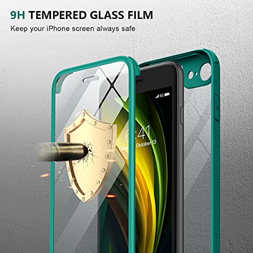 Image of Miracase for iPhone SE Phone Case 3rd /2nd Generation 2022 2020 Full-Body with Built-in Glass Screen Protector, Heavy Duty 360 Protective Shockproof Bumper Cover for iPhone 8 /SE, Green