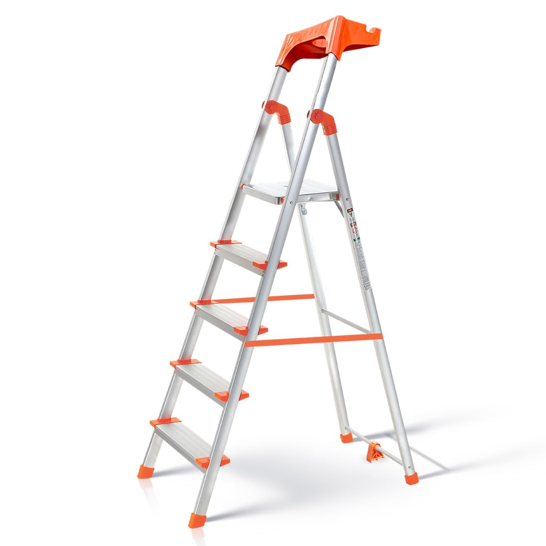 HOUZA Aluminium Ladder for Home 5 Steps Foldable with Tool Tray & Anti-Skid Wide Steps | 5 Step Ladder for Home Use, Kitchen & Household | 250 Kg Capacity Folding Ladder | 5 Year Warranty (Orange) discount deal