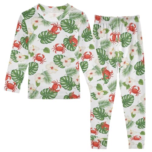 Pajama Sets Long Sleeve Tropical Crab Flowers Pattern Soft Comfy Sleepwear 2 Piece PJS 3-8T