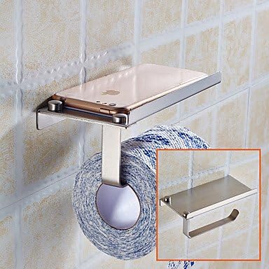 Modern Bathroom 2Pcs Toilet Paper Holder Stainless Steel Storage Bathroom Kitchen Paper Towel Dispenser Tissue Roll Hanger Wall Mount With Phone Shelf