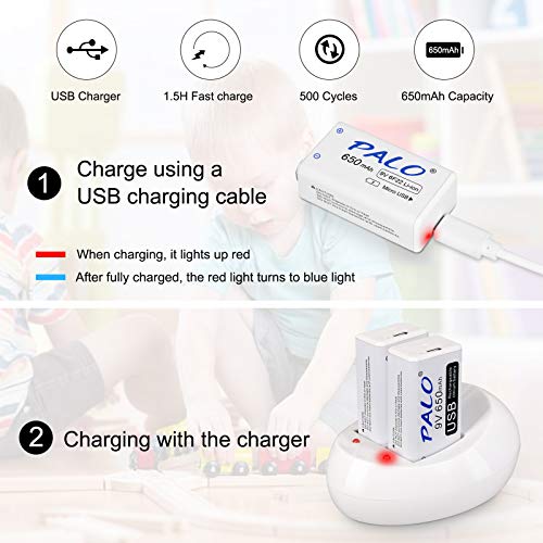 CITYORK 9V USB 650mAh Oplaadbare Li-ion-Batterijen met USB-Kabel voor Microfoon, Rookmelder, Speelgoed… - Afbeelding 7