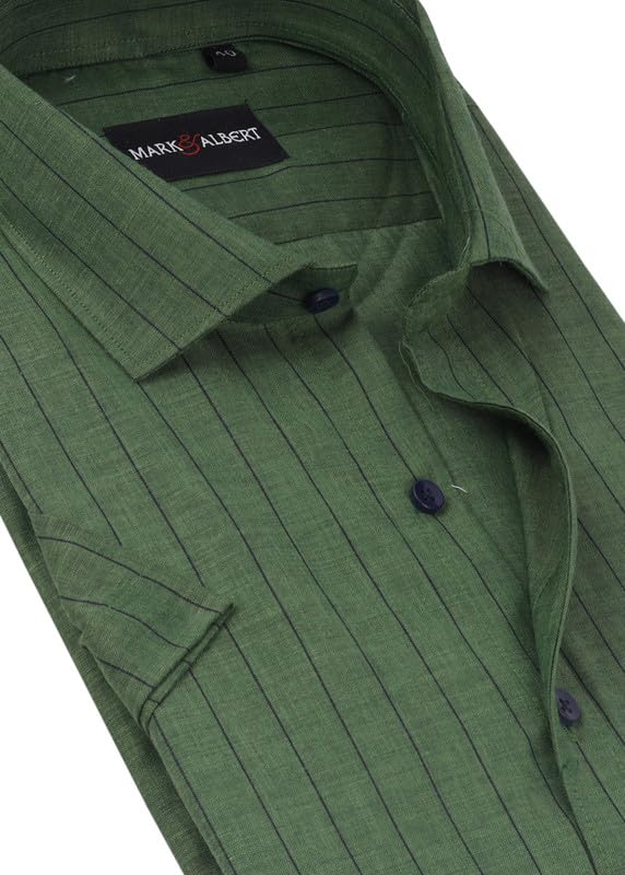 Image of MARK & ALBERT Men's Half Sleeve Cotton Linen Striped Shirt