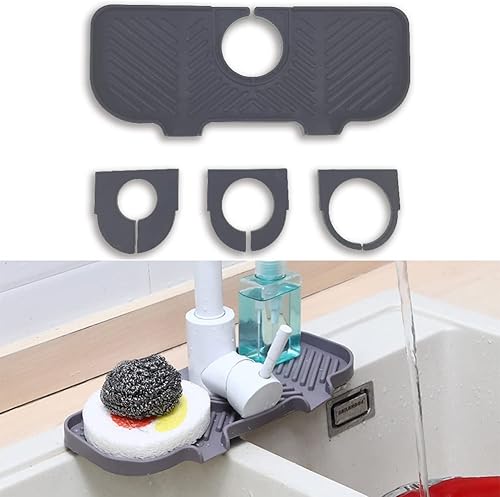 Tapete de silicona para grifo de cocina y baño, 3 poros tamaño de silicona, soporte de esponja de jabón para platos para accesorios de fregadero de