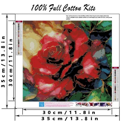 Image of Rose Flowers Stamped Cross Stitch Kits, Embroidery Starter Kit for Adult Beginners, 11CT Cross-Stitch Patterns Dimensions Kit Arts,Needlepoint Kit Crafts for Home Decor 13.7 x 13.7 inch