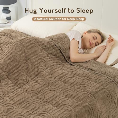 Image of Cottonblue Jacquard Weighted Blanket for Adults 15 lbs Twin Size, Cozy Fluffy Sherpa Fleece Weighted Throw Blankets 60 inch x 80 inch for Sleep Relax, Fuzzy Warm Arch Heavy Blanket Soft for Bed Couch, Khaki